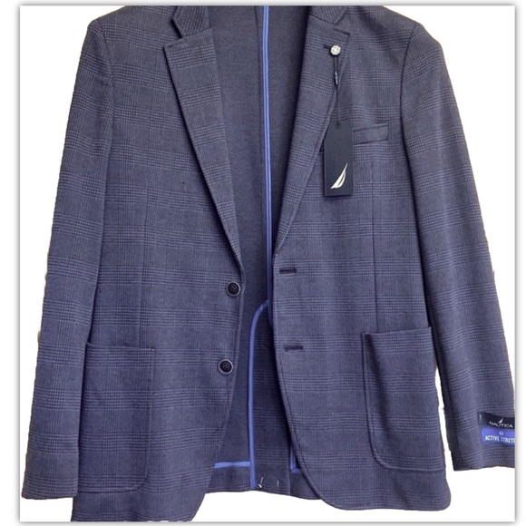 NAUTICA Mens Active Stretch Navy plaid Sport coat NWT - Picture 1 of 5